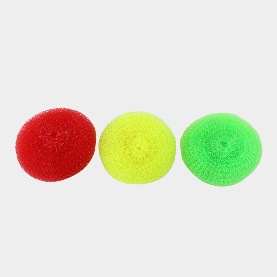 Nylon Multi Purpose Scrubber, 10 g - Set of 3 - Colour/Design May Vary, , large image number null